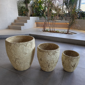 Modern Fiber Clay Flower <b>Pots</b> Outdoor Garden Planters Set With Circular Design For Flower Green Plant Decor - Product Image 3