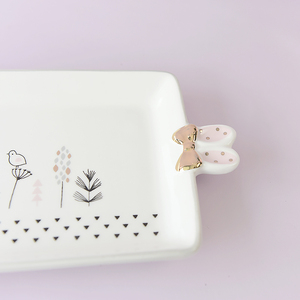 Del Coniglio di coniglietto Dell'orecchio Tenere con Oro Laurel Wreath Arco e Uova Lungo Piatti In Ceramica per la Primavera e di Pasqua! - Product Image 4