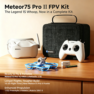 Kit FPV <span class=keywords><strong>BETAFPV</strong></span> Meteor75 Pro II RTF 1S, Dron Whoop, Gafas <span class=keywords><strong>VR03</strong></span>, Transmisor LiteRadio 2 SE, Bolsa de Transporte, para Interiores y Exteriores, Principiantes FPV - Product Image 1