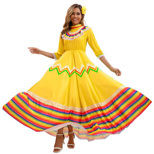 Robe longue traditionnelle <span class=keywords><strong>mexicaine</strong></span> pour femmes, <span class=keywords><strong>costume</strong></span> de danse bohème, <span class=keywords><strong>costume</strong></span> d'Halloween, <span class=keywords><strong>costume</strong></span> de télévision et de cinéma, style rayé arc-en-ciel - Product Image 6