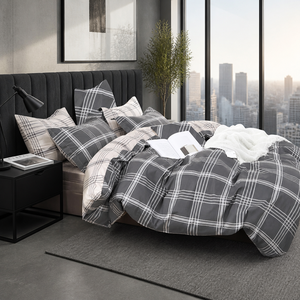 EU Dropshipping Luxury <b>Grey</b> Plaid Duvet <b>Cover</b> Set Cotton Neutral <b>Quilt</b> 160x200 200x220cm Poland Hub - Product Image 6