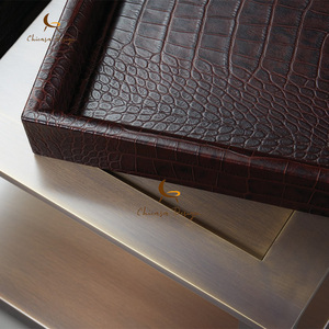 Square Tray Top <b>Side</b> Table Metal Open Frame Base Premium Faux Leather Versatile Household End - Product Image 4