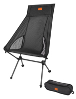 Chaise de camping pliable à dossier haut, cadre en fibre de carbone, siège en maille léger avec support de tête, poches latérales pour les voyages, OEM personnalisé