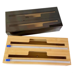 Haute Qualité Rectangle Bambou <span class=keywords><strong>Cling</strong></span> Film Feuille D'aluminium Boîte De Coupe Sculpté Couteau De Coupe Rotatif En Plastique Distributeur D'emballage QYBAMBOO - Product Image 3