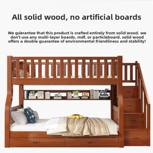 Cama <span class=keywords><strong>litera</strong></span> infantil moderna minimalista de roble, multifuncional, de madera maciza, de dos niveles (superior e inferior) para casas pequeñas - Product Image 4