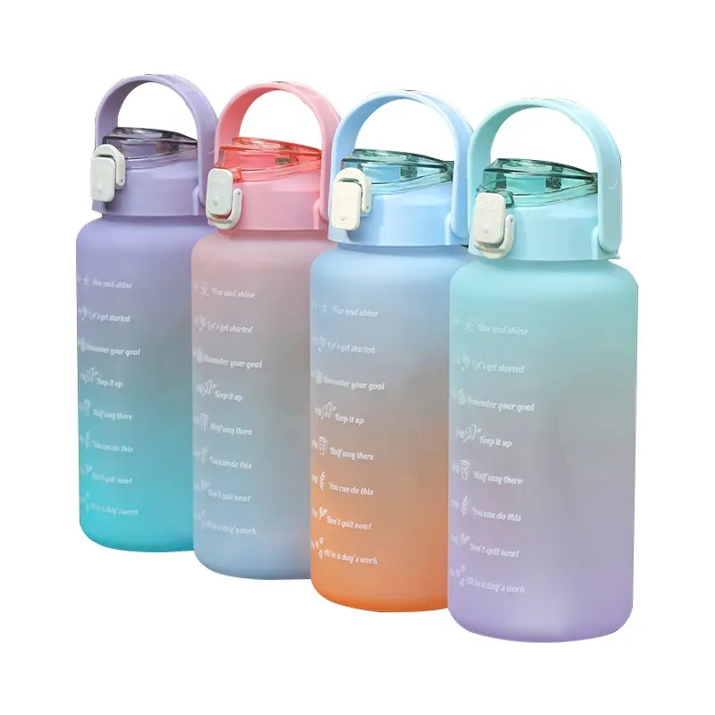 2ltr Sport Large Capacity Outdoor Gradient Plastic Motivational Drink Water Bottle With Time Reminding Scale Reminder