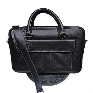 Bolsos para portátiles de cuero genuino de color negro resistentes al agua, bolsos de mano para hombres y mujeres, uso en oficina, negocios, viajes, ligeros - Product Image 1
