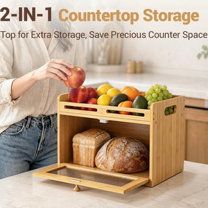 Boîte à pain double couche en bambou Ruihong avec fenêtre transparente 15,7 pouces, étagère de rangement pour fruits et légumes de cuisine - Product Image 5