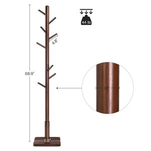 Nouveau <span class=keywords><strong>Porte</strong></span>-<span class=keywords><strong>Manteau</strong></span> en Bois Massif Naturel avec Base Carrée Stable et 8 Crochets Amovibles - Product Image 5