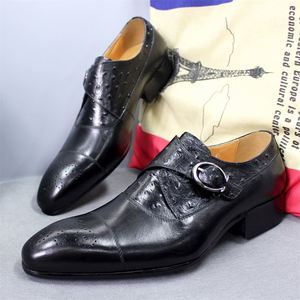 Classic and Luxurious Ostrich-print Brocade Men's Leather <b>Shoes</b> with Adjustable Buckles Pointed Toe for Parties and Weddings - Product Image 3