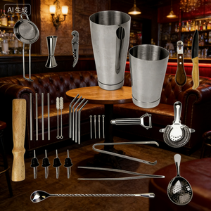 Camol Ensemble de 32 pièces pour shaker Boston, outils de <span class=keywords><strong>bar</strong></span> en acier inoxydable, comprenant doseur, pinces à glace, pilon, passoire, pailles et brosses - Product Image 3