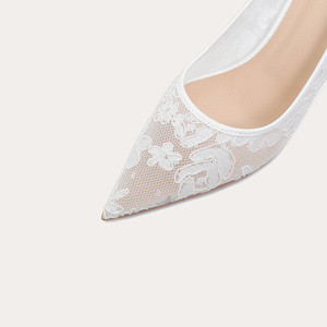Tacchi Alti Sottili di Lusso per Spose <span class=keywords><strong>e</strong></span> Matrimoni, <span class=keywords><strong>Scarpe</strong></span> da Sposa <span class=keywords><strong>Bianche</strong></span> in Pizzo, Calzature di Lusso da Donna di Alta Qualità - Product Image 6