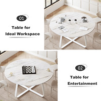 Table à manger moderne en bois blanc avec panneau arrière renforcé à verrouillage, pieds réglables anti-basculement, pieds courbés robustes pour appartement
