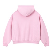 Hoodie anti-boulochage en molleton bouclette 370 g/m² coupe boxy, rose vintage effet délavé, style streetwear hip-hop, avec impression de logo personnalisée et broderie