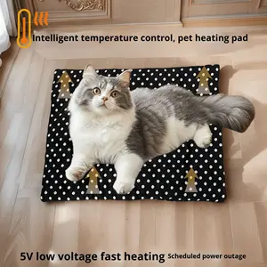 وسادة تدفئة للحيوانات الأليفة بمنفذ USB بنمط جلد الفهد مستطيلة الشكل للقطط والكلاب والجراء قابلة للغسل وقابلة للطي مع تعديل درجة الحرارة على ثلاثة مستويات - Product Image 2