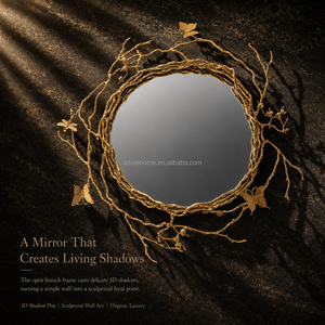 Luxury Handmade Copper Butterfly Branch <strong>Wall</strong> <strong>Mirror</strong>, 3D Round Decorative <strong>Mirror</strong> <strong>for</strong> Hotel Villa <strong>Bathroom</strong> - Product Image 4