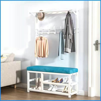Muebles para el Hogar al por Mayor de Fábrica: Perchero Multifuncional de Acero con Colgador y Banco para Cambio de Zapatos