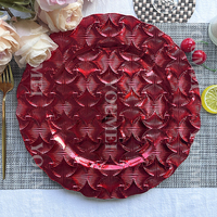 Personnalisé 13 pouces élégant fête Banquet rouge coquille Ginkgo Biloba rond en plastique rouge Table mariage assiettes de présentation pour le dîner