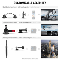 Support de fixation rapide en alliage d'aluminium à triple ventouse NEEWER CA065 avec bras magique, adaptateur pour caméra d'action, système de montage pour voiture