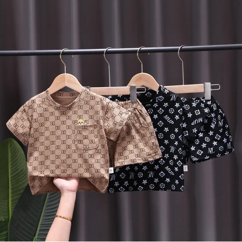 Luxury Vintage 0-5T Short Sleeve Casual Baby Boy Clothing Set Boutique T-shirt Shorts 2PCS Children Toddler Girls Clothing 2023