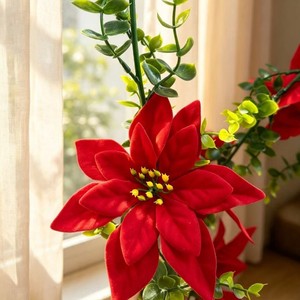 Guirnalda navideña artificial de eucalipto y poinsettia de 100cm-200cm, decoración colgante de plástico para pared, para el hogar, exteriores y bodas - Product Image 3