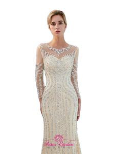 Gaun Malam Manik-manik Mewah Gaun <span class=keywords><strong>Prom</strong></span> Putri Duyung Sendok Lengan Panjang Gaun Malam Manik-manik Panjang Abu-abu Baru PE08-2 - Product Image 4