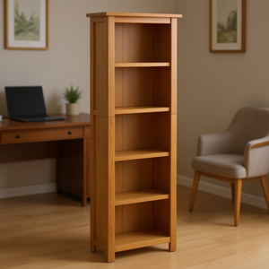 Librero de Madera Maciza de Roble de 5 Niveles, 17.7x8.7x55.1 Pulgadas, Estante de Almacenamiento Resistente para Oficina en Casa - Product Image 2