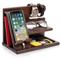 Hot Sale Organizer Holz Handy Stand Uhren halter Männer Holz Telefon Aufladen Docking station Uhr Brieftasche Key Organizer Rack