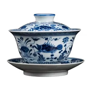 2024, Новый китайский стиль, синие и фарфоровые чайные чашки с индивидуальным логотипом, керамический чайный сервиз с крышкой