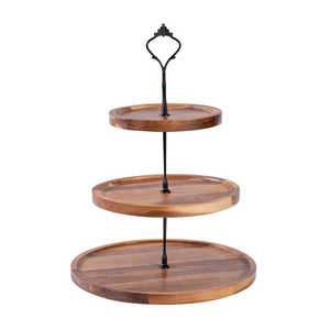 Support à gâteau à 3 niveaux Plateau de service en bois d'acacia Tour à cupcake ronde, support à gâteau à plusieurs niveaux pour mariage Tea Party - Product Image 1