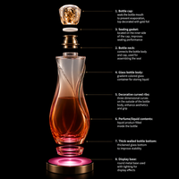 Présentoir Lumineux pour Bouteille de Parfum en Résine Dégradée, Hauteur 1m, Base RGB, Capuchon Feuille d'Or, Autoportant pour Salons Professionnels de Beauté