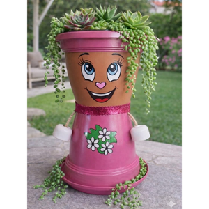 Maceta Decorativa de Plástico Pintada a Mano con Cara Sonriente Rosa NF Lauren, Maceta de Jardín de Estilo Boho para Escritorio - Product Image 1