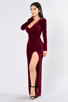 Vestido Ceñido de Manga Larga con Abertura Alta Estilo Europeo y Americano para Mujer Novedades para Discoteca