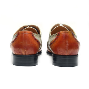 Italian-style genuine leather men's formal shoes in brown with green accents, square <b>toe</b>, lace-up design, suitable for wedding e - Product Image 3
