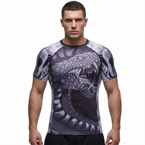 <b>Men</b> Compression Rash Guard T Shirt 3D Printed Short Sleeve Gym Fight Tee <b>V</b> <b>Neck</b> Quick Dry Sports - Product Image 1
