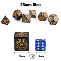 Lot de 7 dés de 25mm, en résine, pour jeux, D4 D6 D8 D10 D12 D20