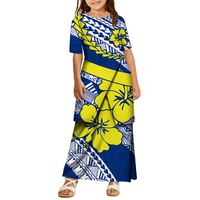Offre Spéciale – Ensemble Puletasi Personnalisé Imprimé Polynésien pour Enfants : Robe Col Rond Manches Courtes Grande Taille, Haut Long et Jupes Deux Pièces pour Filles