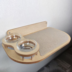 Station d'alimentation murale pour chat avec griffoir et étagère de repos, table à manger flottante en bois pour chat - Product Image 6