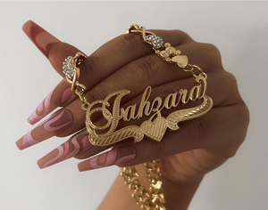 秋寒个性化双层XO链项链 - 3D定制名字+小熊吊饰 |   女士不锈钢首饰 - Product Image 5