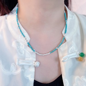 Collier ArtivellFrench rétro en perles de bambou et turquoise pour femme, design de niche, chaîne de clavicule tendance et sportive, bijoux - Product Image 1