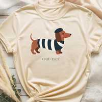 OEM ODM T-shirt Teckel Français Oui Ner, Sweat-shirt Chien Saucisse Mignon en Béret, Cadeau Amusant pour Amateurs de Chiens Français, Design Minimaliste