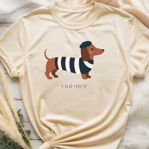 Camiseta OEM ODM con diseño de Dachshund Francés, Camiseta con diseño de Perro Salchicha Oui <span class=keywords><strong>Ner</strong></span>, Sudadera con diseño de Perro Salchicha con Boina, Regalo Divertido con Diseño de Perro Francés, Diseño Minimalista de Perro - Product Image 2
