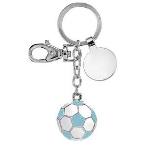 Porte-clés ballon de football blanc/bleu clair en silicone et PVC souple pour support de clés - Product Image 1
