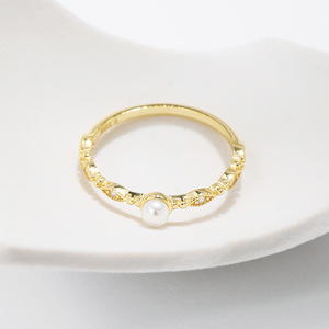 Minimalist Single Pearl Inlaid Micro Zircon Wavy S925 Sterling Silver <b>Dainty</b> Freshwater Pearl Slim Stackable Band - Product Image 5
