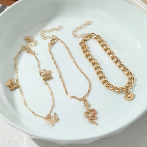 Chaîne de cheville étanche en acier inoxydable pour femme, motif serpent, papillon, chaîne dorée, avec zircon cœur, pour la plage - Product Image 6