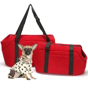 corduroy red black shock-proof large crossbody pets carry bag portable dog pack car carrier for going out sightseeing camping