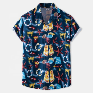 Nuova <span class=keywords><strong>Camicia</strong></span> Hawaiana da Uomo 2025 a <span class=keywords><strong>Maniche</strong></span> <span class=keywords><strong>Corte</strong></span> con Stampa Floreale e Righe, Casual, con Bottoni, Ideale per Vacanze Estive al Mare e Uso Quotidiano - Product Image 3