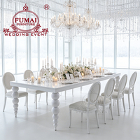 Meubles d'hôtel commerciaux en gros, tables et chaises de banquet en métal blanc avec plateau en verre pour 12 personnes