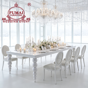 Wholesale Commercial Hotel Furniture <b>White</b> Iron Metal Glass Top 12 Seater Banquet <b>Tables</b> and Chairs - Product Image 3