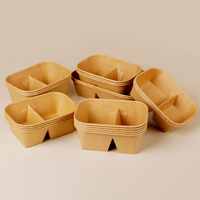 Boîtes rectangulaires en kraft à 2 compartiments, vaisselle gaufrée, bols à salade à emporter, assiettes et bols en papier